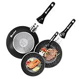 Scheffler Pfannenset, Abnehmbarer Griff Pfanne 20, 24 und 28 cm Bratpfanne, Pfannenset Induktion mit Antihaft-Beschichtung, Frying Pan für alle Herdarten-HL21PS31