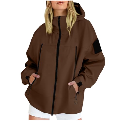 Womens Waterproof Rain Jacket Lightweight Hooded Windproof Raincoat Oversized Outdoor Windbreaker with Zipper Pockets