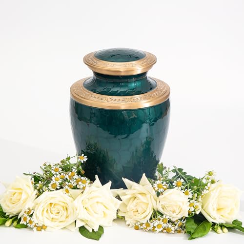 Image of Cremation Urn for Human Ashes - Adult Brass Urn for Men or Women up to 200lbs - Handcrafted Memorial Burial Container - Suitable for Funeral or Display