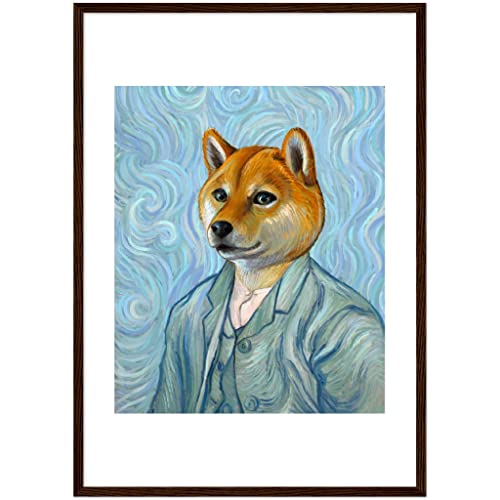 Impression artistique renard encadrée bois foncé déco murale 50x70