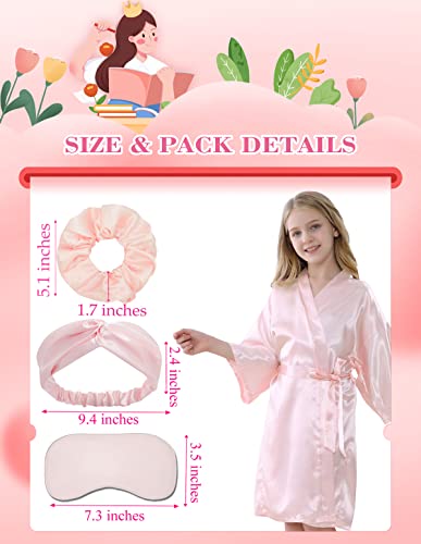 MEIKLE Kids Silky Robes for Girls Spa Party Bridal Wedding Flower Girl with Blindfold Hair Band Headband4