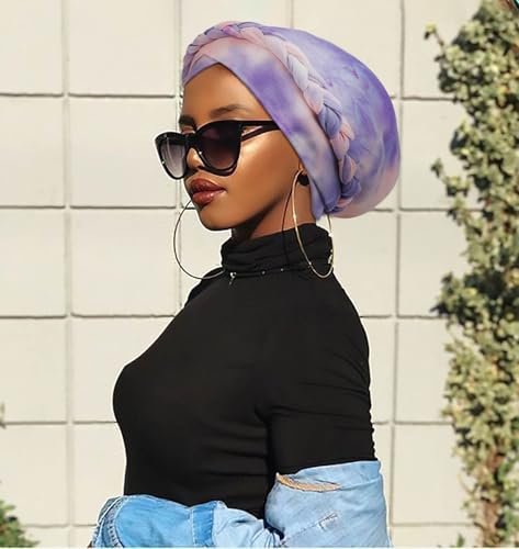 Image of DRESHOW Turban Pre-Tied Twisted Hat Thread African Head Wraps for Black Women Chemo Cancer Cap Braid Hair Cover