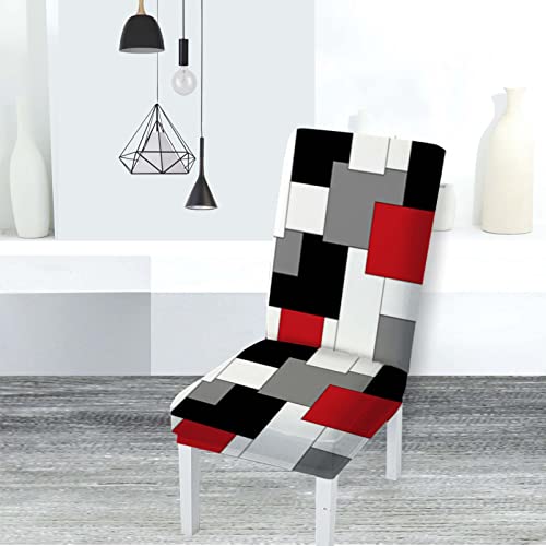 Mcalk Red Chair Covers Set Of 4 And Table Runner,Stretch Red Chair Slipcovers For Kitchen,Washable Removable Chair Protector Modern Geometric Chair Covers For Dining Room #TOP6