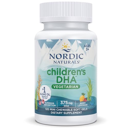 Nordic Naturals, Vegetarian Children's DHA, 375mg Omega-3 from Algae Oil, with EPA and DHA, 120 Softgels, Lab-Tested, Vegetarian, Soy-Free, Gluten-Free, Non-GMO