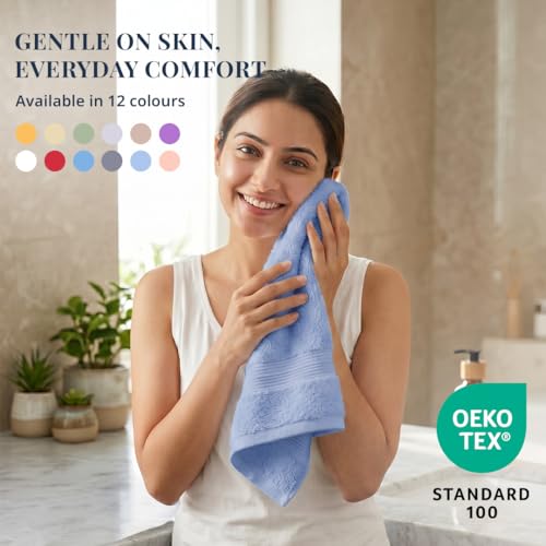 Image of LANE LINEN 450 GSM 100% Cotton Colorado Hand Towel 2PC - Dusty Blue | Ring Spun Cotton Weave, True 60x40cm Each, Quick Dry & Absorbent, Napkins for Gym, Workout, Sports