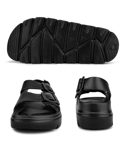 Image of Haifago Womens Platform Sandals with Arch Support, Summer Beach Slides with Adjustable Buckle, Comfort Lightweight Chunky Cushion Slip on Sandal