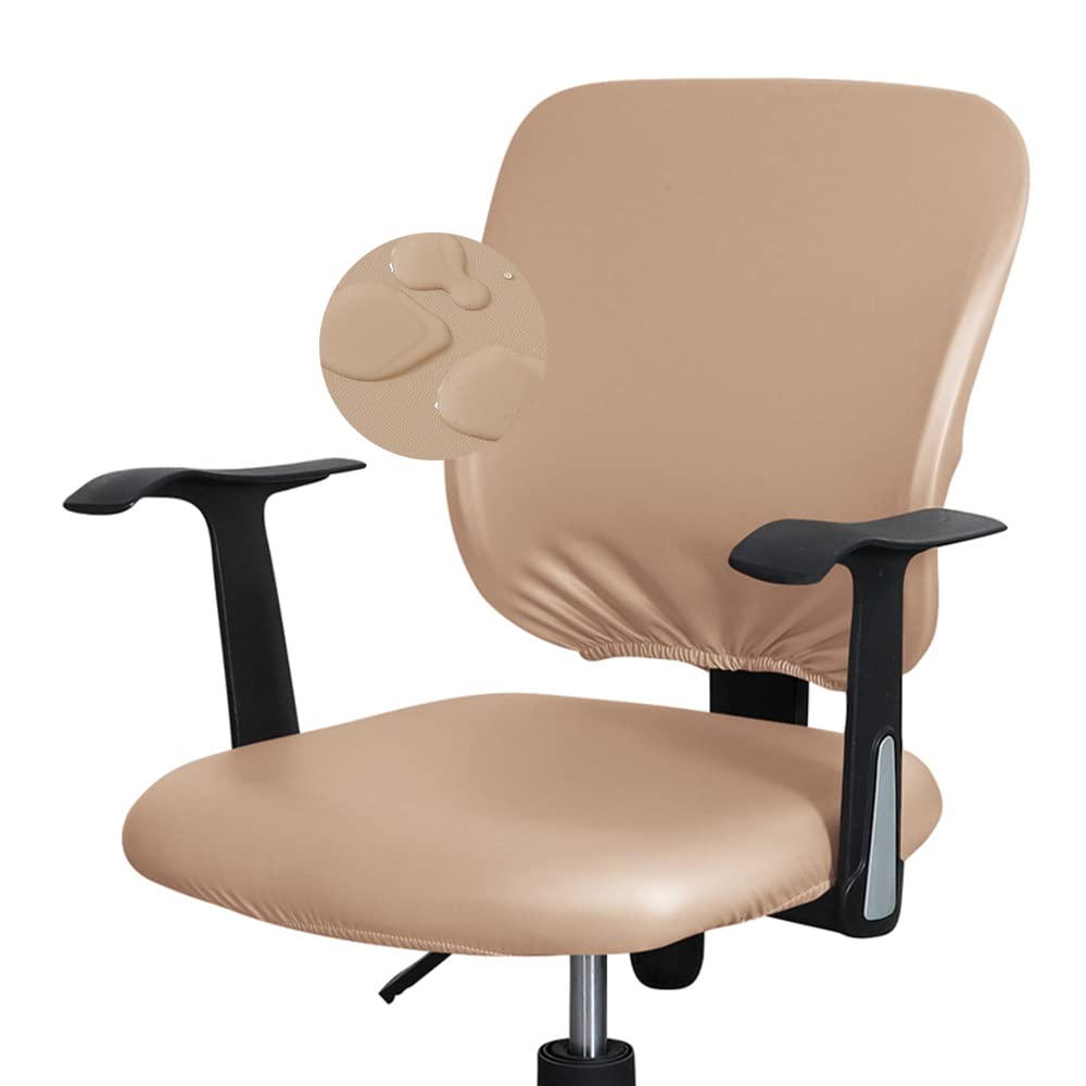 Bestenrose Waterproof Office Desk Chair Cover PU Leather Computer Chair Covers Chair Slipcovers Removable Rotating Chair Seat Cushion Protector Cover (Khaki, Chair Seat Cover + Backrest Cover) — image 1