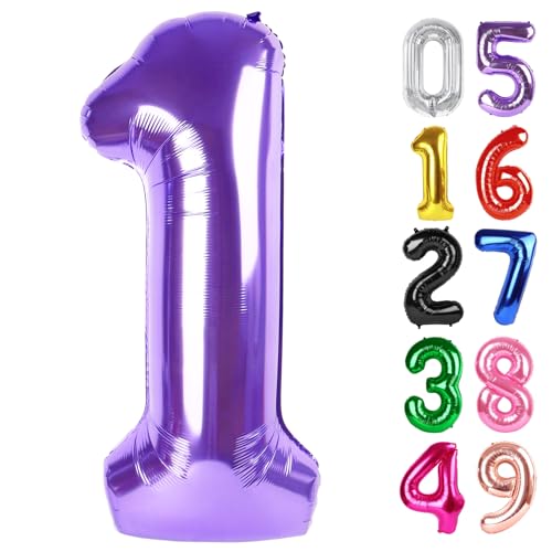 Image of Purple Number 1 Balloon 40 Inch, 1st Birthday Balloon First Birthday Decorations, Shiny Purple Party Supplies