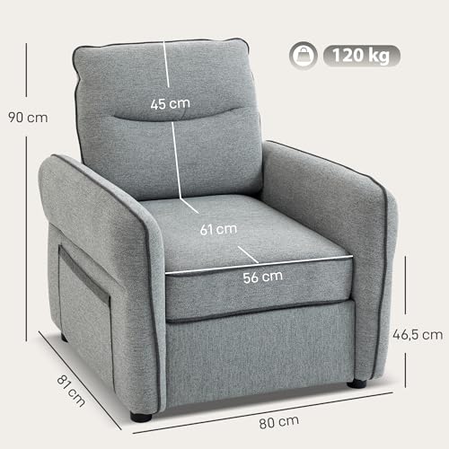 HOMCOM 1-Sitzer-Sofa, Wohnzimmersofa in ägyptischem Samt 80 cm, gepolsterte Sitzfläche und Rückenlehne, Seitentasche, moderner Stil, Sofa für Schlafzimmer, Wohnung, Kleiner Raum, grau – Bild 4
