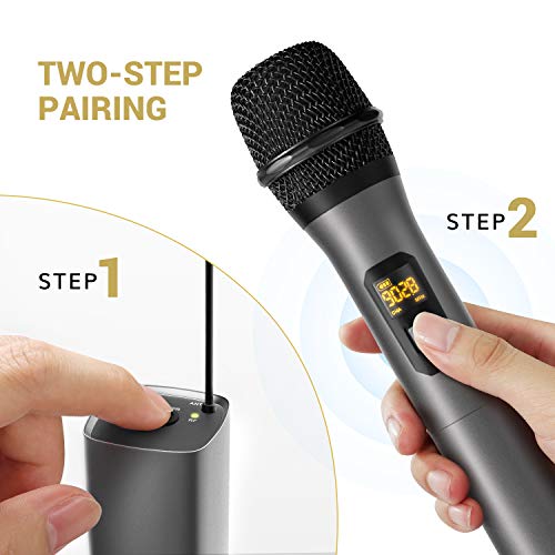 TONOR Wireless Microphone, UHF Dual Cordless Metal Dynamic Mic System with Rechargeable Receiver, for Karaoke Singing, Wedding, DJ, Party, Speech, Church, Class Use, 200ft (TW-630)