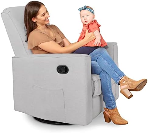 Evolur Raleigh Upholstered Plush Seating Glider Swivel, Rocker, Recliner, Glider for Nursery in Misty Grey, Greenguard Gold Certified, Modern Nursery Recliner, Environmentally Conscious Glider