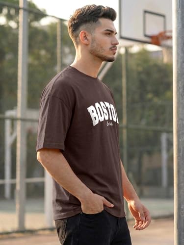 Image of LEOTUDE Men's Half Sleeve Round Neck Cottonblend Graphic Print Oversized Tshirt for Man