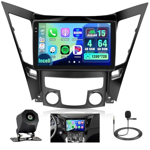 4+64GB Radio for Hyundai Sonata 2010-2015 Android 15 Car Stereo Wireless Carplay Andorid Auto, 9 inch INCELL Touchscreen Stereo Upgrade GPS WiFi Bluetooth 5.0 FM/RDS EQ-32 SWC Backup Camera