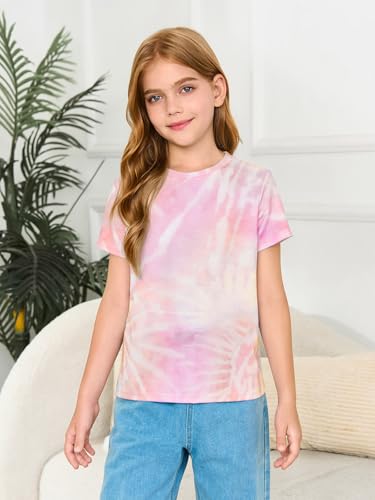 Image of Haloumoning Girls Tie Dye Short Sleeve Shirt 5-14 Years | Kids Summer Fashion, Girls shirts,Girls tshirt,Tops for girls,Tie dye shirts,Crewneck Tops, Casual Tees