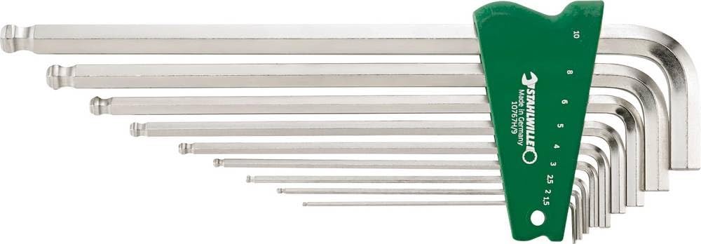 Stahlwille Zestaw wkrętaków kątowych z głowicą kulową 10767H/9, 9-częściowy, 1,5 – 10 mm 96432603 (wkrętak kątowy, klucz trzpieniowy, zestaw kluczy kulowych, zestaw kluczy trzpieniowych, wkrętak sześciokątny)