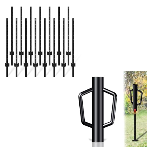 metal fence post 4 feet black, pack of 15 bundle post driver 12lb