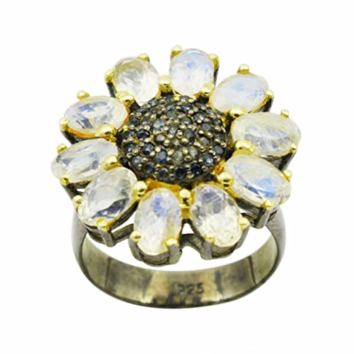 Bague saphir bleu et pierre de lune, cadeau précieux pour femme