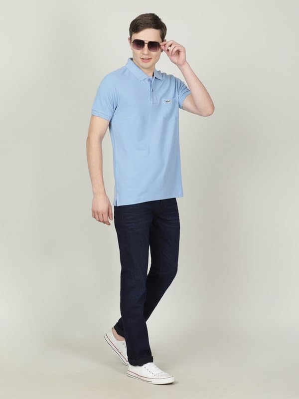 Image of CROCODILE Men's Solid Casual Wear T-Shirt | Polo Neck | Half Sleeves | Pull On | Regular