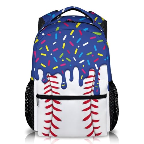 GiftRomance Kids Backpack for Boys Girls Ice Cream Baseball for Gift Blue Bookbag for School Sports Camp Club Picnic Travel