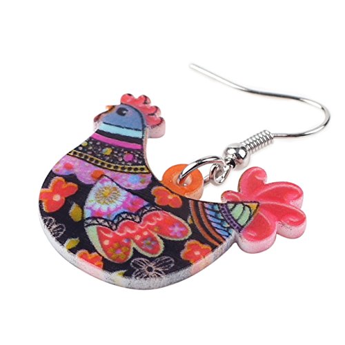 Acrylic Drop Hen Chicken Earrings Funny Farm Design Lovely Gift For Women By The Bonsny3