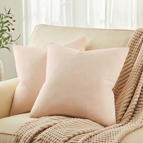 ZeeMart Rustic Cotton Linen Throw Pillow Covers Set of 2, 18x18 Inch Cream, Farmhouse Style Decorative Couch Pillow Cases Cushion Covers for Sofa Bed Living Room Home Decor