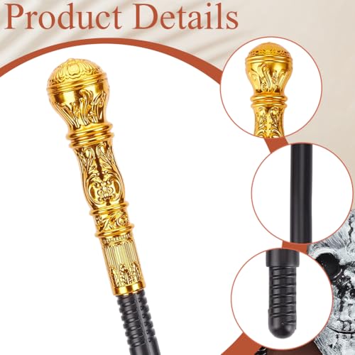 Image of GORGECRAFT Antique Victorian Cane Vintage Walking Stick 145cm Long Costume Cane Plastic Punk Prop Pretend Play Scepter with Golden Round Top Knob Cosplay Prop for Halloween Adults