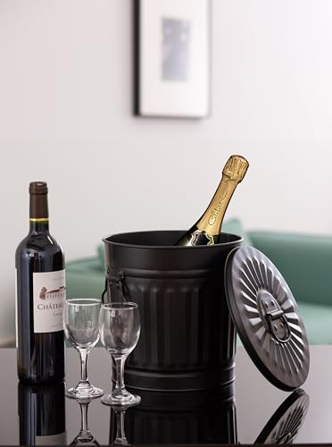 Jinfa Bio Mülleimer Küche 7L schwarz aus Metall Tischmülleimer mit Deckel Blech Eimer Kosmetikeimer Bad Ascheeimer