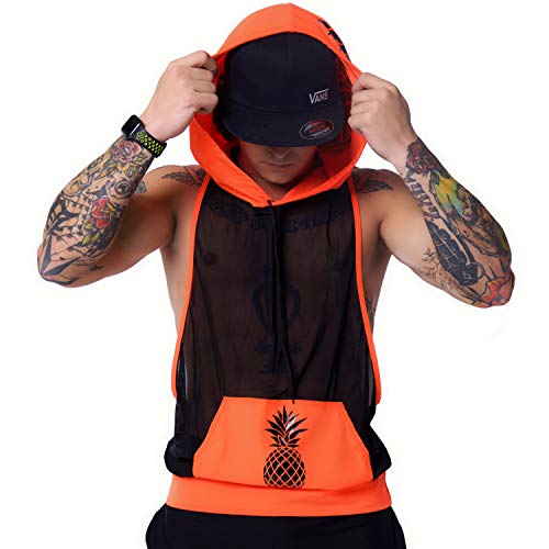 Mens Black White Gym Hoodie  Hooded Cut Off Tank Top Sleeveless Rave Jersey EDM