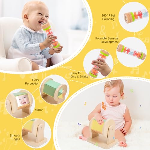 Image of Adena Montessori 8 in 1 Sensory Play Kit 0-6 Months Baby | Made for newborns to build motor skills & hand-eye coordination, it brings diverse sensory play with smooth wooden toys.