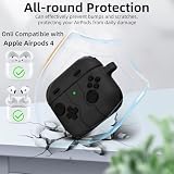 Liekadijiae Silikonowe etui na Airpods 4, AirPods 4 generacji, retro konsola do gier AirPods 4, kompatybilne z AirPods4, etui z brelokiem do kluczy, z rysikiem do czyszczenia (czarne)