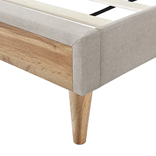 Merax Queen Size Platform Bed, Upholstered Platform Bed Frame With Rubber Wood Legs, No Box Spring Needed, Linen Fabric, Beige #TOP4