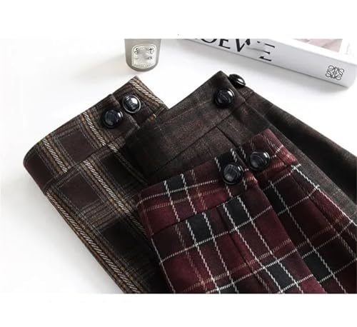 Women's Plaid Woolen Mini Skirt High Waist Thickened A- Line with Back Split Polyester Fiber Skirts3