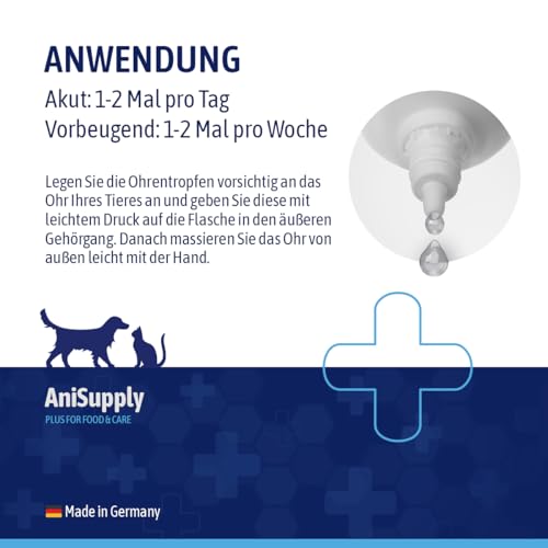 AniSupply Ohrentropfen 50ml mit kolloidalem Silber I Für Hunde und Katzen I SEHR GUT bei Juckreiz, Ohrentzündungen, Pilze, Bakterien und Keime I Ohrenpflege, Ohrenhygiene, Gesunde Ohren