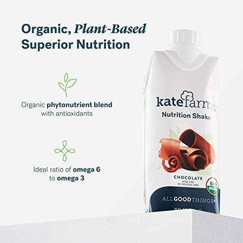 Kate Farms Organic Nutrition Shakes, Vegan Nutrient Dense Meal Replacement Drinks, Protein Shake or Supplemental Snack, Made Without Gluten, Soy, Dairy, or Corn (Chocolate, Case of 12)