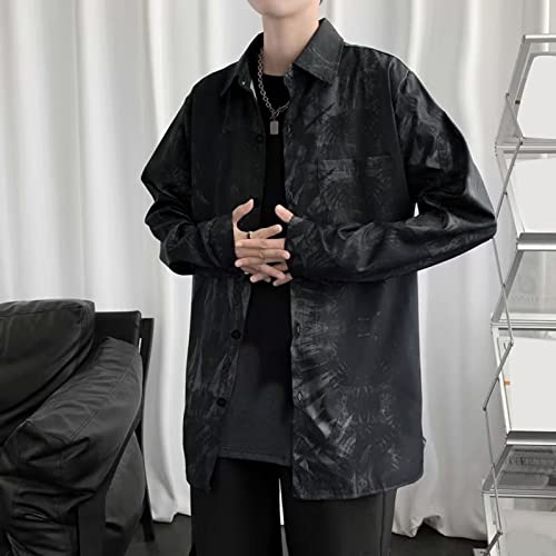 MYNKYLL Camisas masculinas casuais manga longa outono inverno estampadas moda top camisas camisas ma