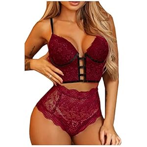 Briskorry Lingerieset dames V-hals sexy ondergoed kant corsage verstelbare beha en hoogte taille broeksets sexy…