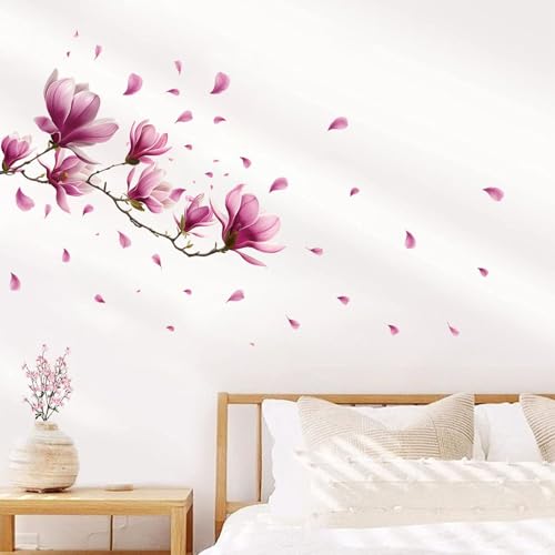 FUFUQUARE Autocollants Muraux Fleurs de Magnolia Roses Stickers Muraux à l'encre de Chine...