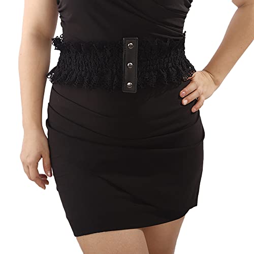 Jumwrit Lace Waist Belt Wrap Around Obi Belt for Women Boho Corset Waistband for Dress Vintage Elastic Wide Belt Fashion Flower Wedding Sash Belt Stretchy Waist Cinch Belt Accessory(Black)