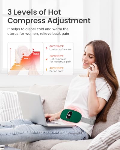 Image of iDOO Travel Heating Pad, FSA Eligible Item, Portable Heating Pad for Period Cramps with 3 Heat Levels and 3 Massage Modes, Menstrual Heating Pads for Women, Gifts for Girlfriend Mom Wife Women (Green)