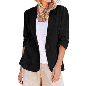 Linen Blazer Jackets for Women UK Clearance Casual Summer Lightweight Cardigan Plus Size Half Sleeve Office Pockets Lapel Blazer Fully Ladies Plain Open Collared Office Formal Tops UK Size S-5XL