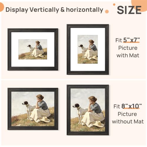 Image of upsimples 8x10 Picture Frame, Vintage Frames Decor, 1Pack Black & Gold | Fit 5x7 and 8 x 10 Photo, Wall or Tabletop Display, Antique-style Decoration, Rustic Farmhouse Decor, For Weddings