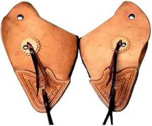Handmade Rough Out Leather Tapaderos Stirrups For Western Saddles - Pair, Tooled Leather With Bull Nose Design