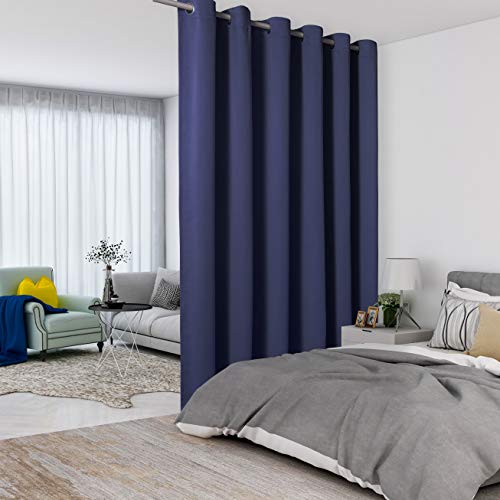 LORDTEX Navy Room Divider Curtains - Total Privacy Wall Room Divider Screens Sound Proof Wide Blackout Curtain for Living Room Bedroom Patio Sliding Door, 1 Panel, 12.5ft Wide x 9ft Tall