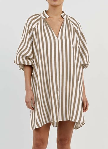 CHARTOU Women Summer Striped Beach Vacation Mini Dress 3/4 Sleeve Boho Chic Outfits Tunic Shift Dress2