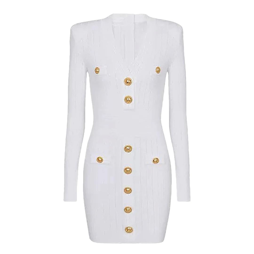 Robe pull en tricot de qualité supérieure fine maille côtelée à boutons Kelsiop - 8