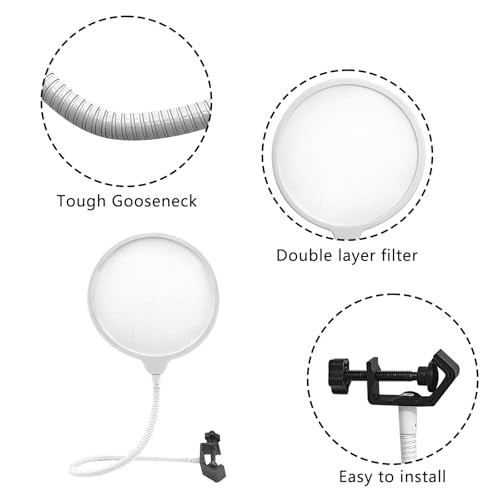 Musiin Pop-Filter für Aufnahmemikrofon, großes Dual-Layer-Aufnahmestudio, Pop-Shield, flexibler Metall-Schwanenhals, professioneller Pop-Filter
