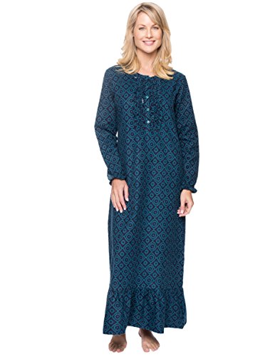 Long Nightgowns For Women Flannel Nightgown - Moroccan Navy/Teal - Medium #TOP23
