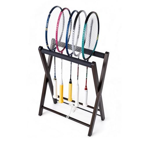 XINQUILIFY Wooden Tennis Racket Storage Rack – Solid Wood Rack Holder, EVA Foam Protection, Large Capacity 10‑Racket Organizer, for Home Gym Club Music Studio (Black)