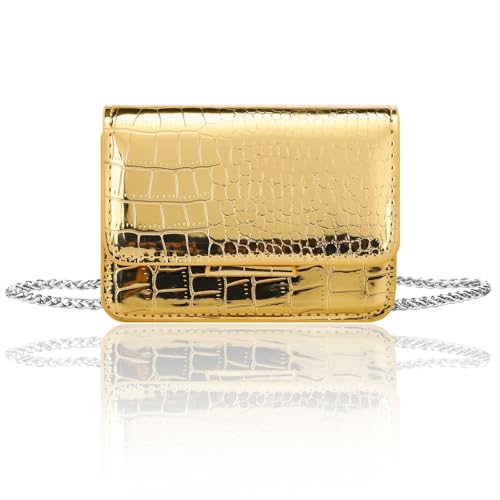 Sightor Silver Mini Crossbody Bag for Women PU Leather Small Evening Purse Dressy Clutch Handbag for Nightclub Parties (Gold)