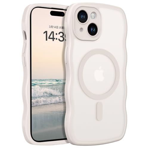 VENINGO iPhone 15 ケース MagSafe対応 マグネット搭載 ウェーブ スリムフィット 米軍耐衝撃 ワイアレス充電対応 黄変防止 いPhone 15 用 ケース 滑り止め 半透明 マット感 波状 レンズ保護 マグセーフ アイフォン15 カバー 6.1 インチ グレー